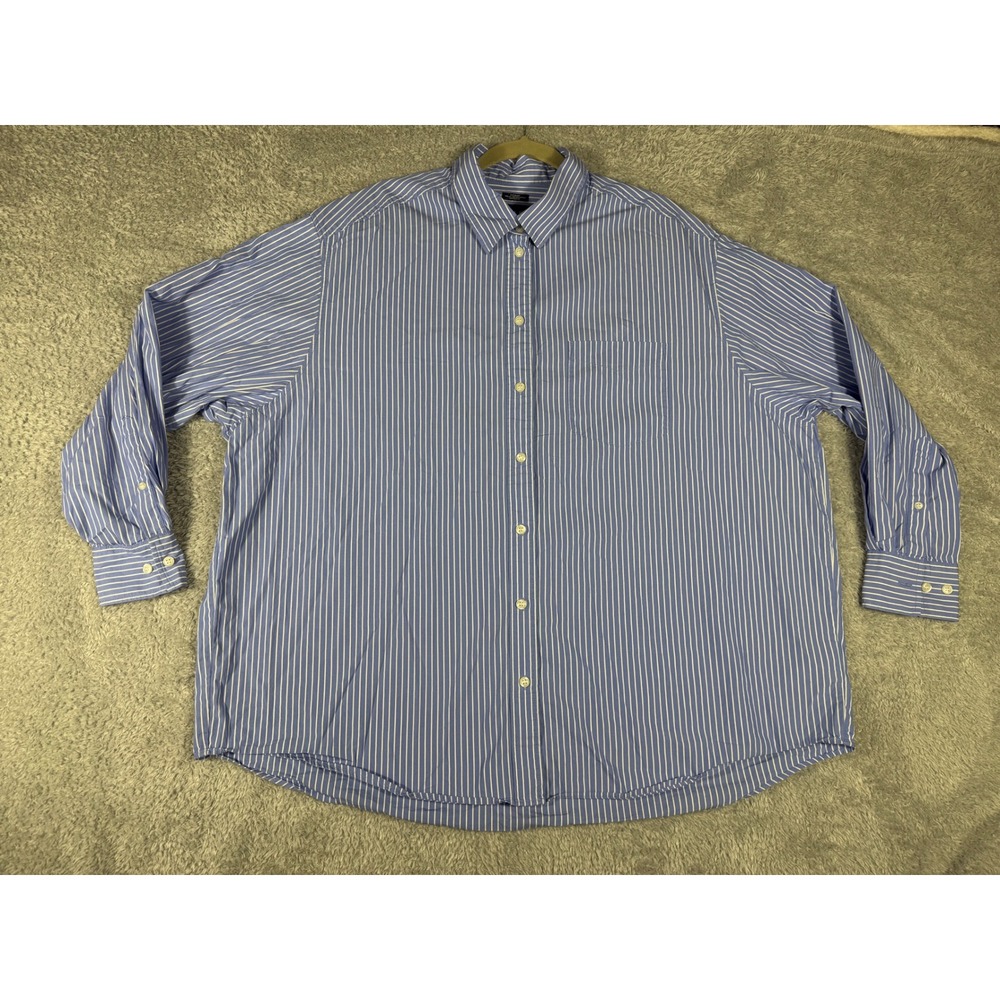 Gap Big Shirt Men XL Blue White Striped Organic Cotton Excellent Button Down